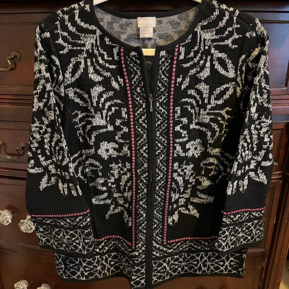 Chico's Print Sweater Jacket - Size 2 - Picture 1 of 4